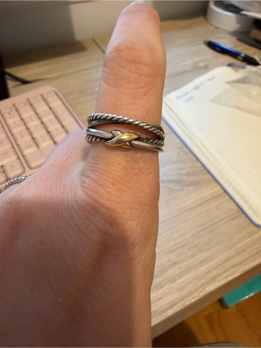 David Yurman Silver Rope Stack Ring with Gold Knot Accent